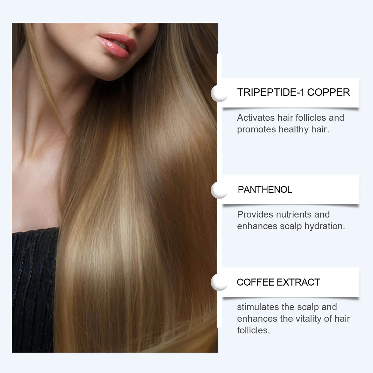 Key ingredients: copper tripeptide-1, panthenol, coffee extract