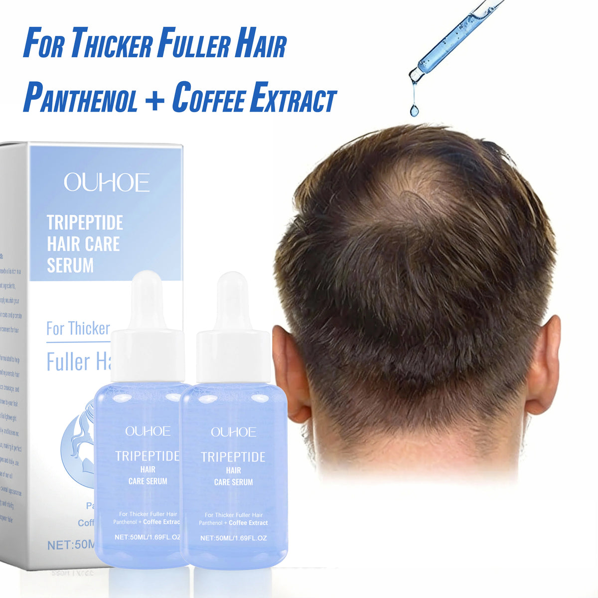 Peptide hair serum dropper for thicker fuller-looking hair